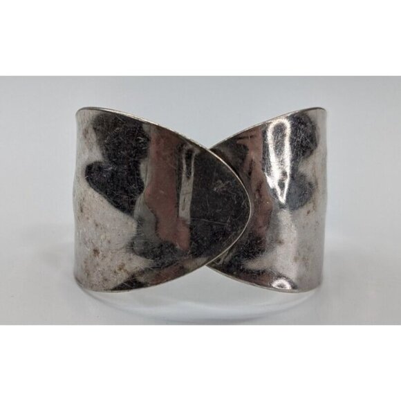 Vintage Chunky Silver Tone Hammered Spoon Cuff Bracelet 1 5/8
